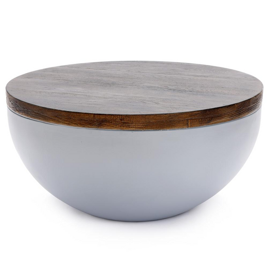 Gray and Brown MgO Round Coffee Table, Indoors and Outdoors