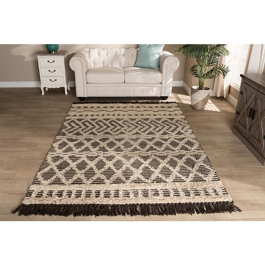 Baxton Studio Heino Modern and Contemporary Ivory and Charcoal Handwoven Wool Area Rug