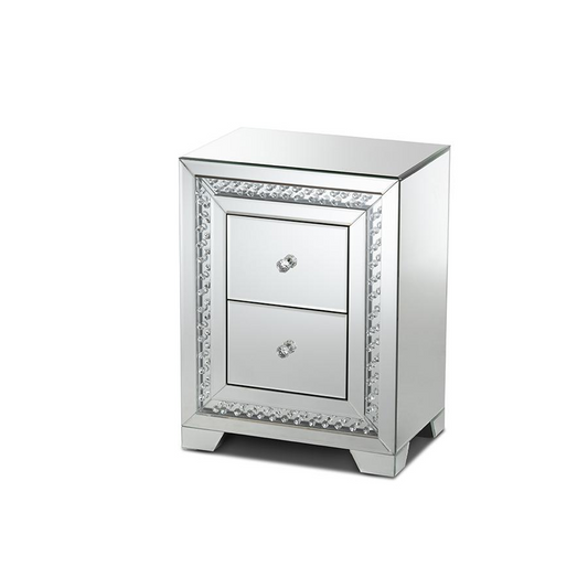 Mina Modern and Contemporary Hollywood Regency Glamour Style Mirrored Three Drawer Nightstand Bedside Table