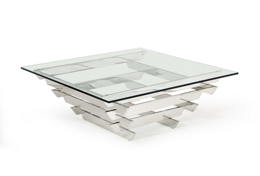 15" Glass And Stainless Steel Square Coffee Table