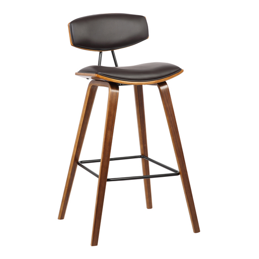 29” Brown Faux Leather Mid Century Modern Bar Stool
