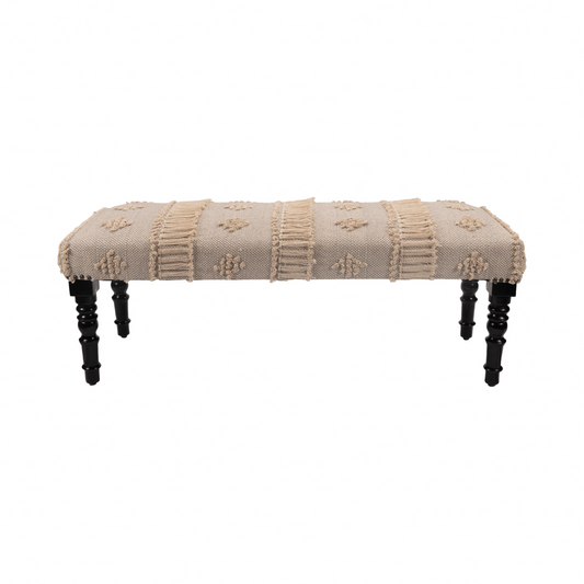 47" Cream And Black Leg Abstract Stripe and Dot Upholstery Bench