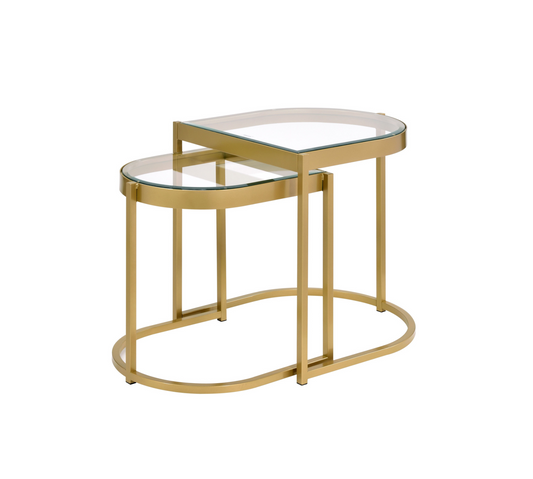 21" Gold And Clear Glass And Metal Half-Circle Nested Coffee Tables