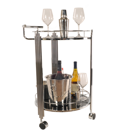 Chrome Round Two Tier Rolling  Serving Or Bar Cart