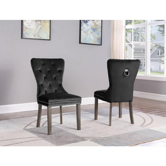 Black Velvet Tufted Dining Side Chair - Set of 2