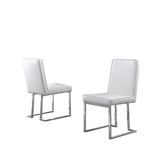 White Faux Leather Upholstered Dining Side Chairs, Chrome Base, Set of 2