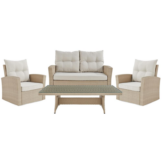 Canaan All-Weather Wicker Outdoor Seating Set with Loveseat, Two Chairs and 57"L Coffee Table