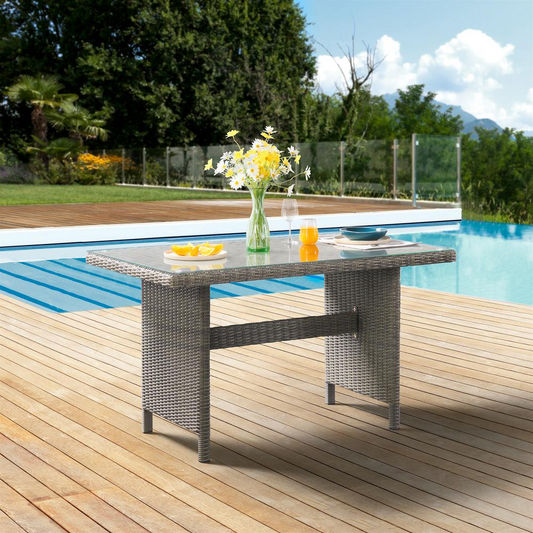 Asti All-Weather Wicker Outdoor 30"H  Dining Table with Glass Top