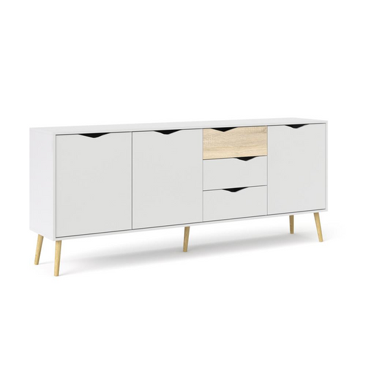 Diana Sideboard with 3 Doors and 3 Drawers, White/Oak Structure