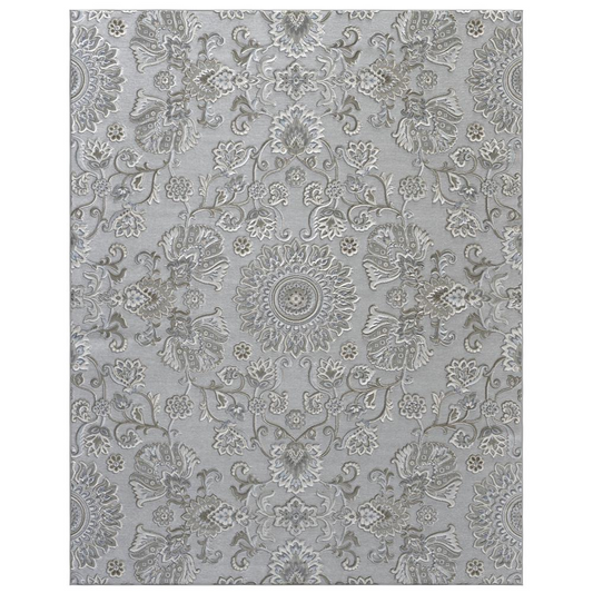 Napa Lily Light Gray, Medium Gray and Ivory Chenille High - Low Area Rug, 7'10" x 10'9"