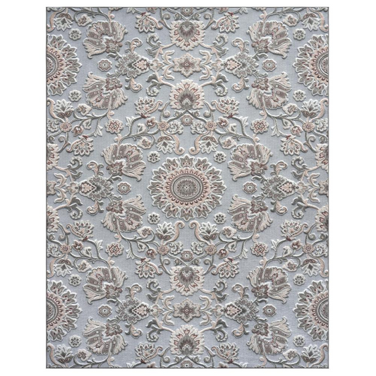 Napa Lily Gray, Ivory, Blush Chenille and Viscose High - Low Area Rug, 5'3" x 7'6"